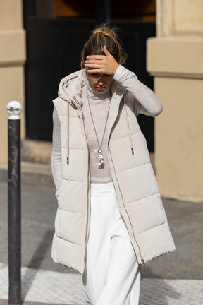 LONG QUILTED GILET WITH HOOD - Image 3