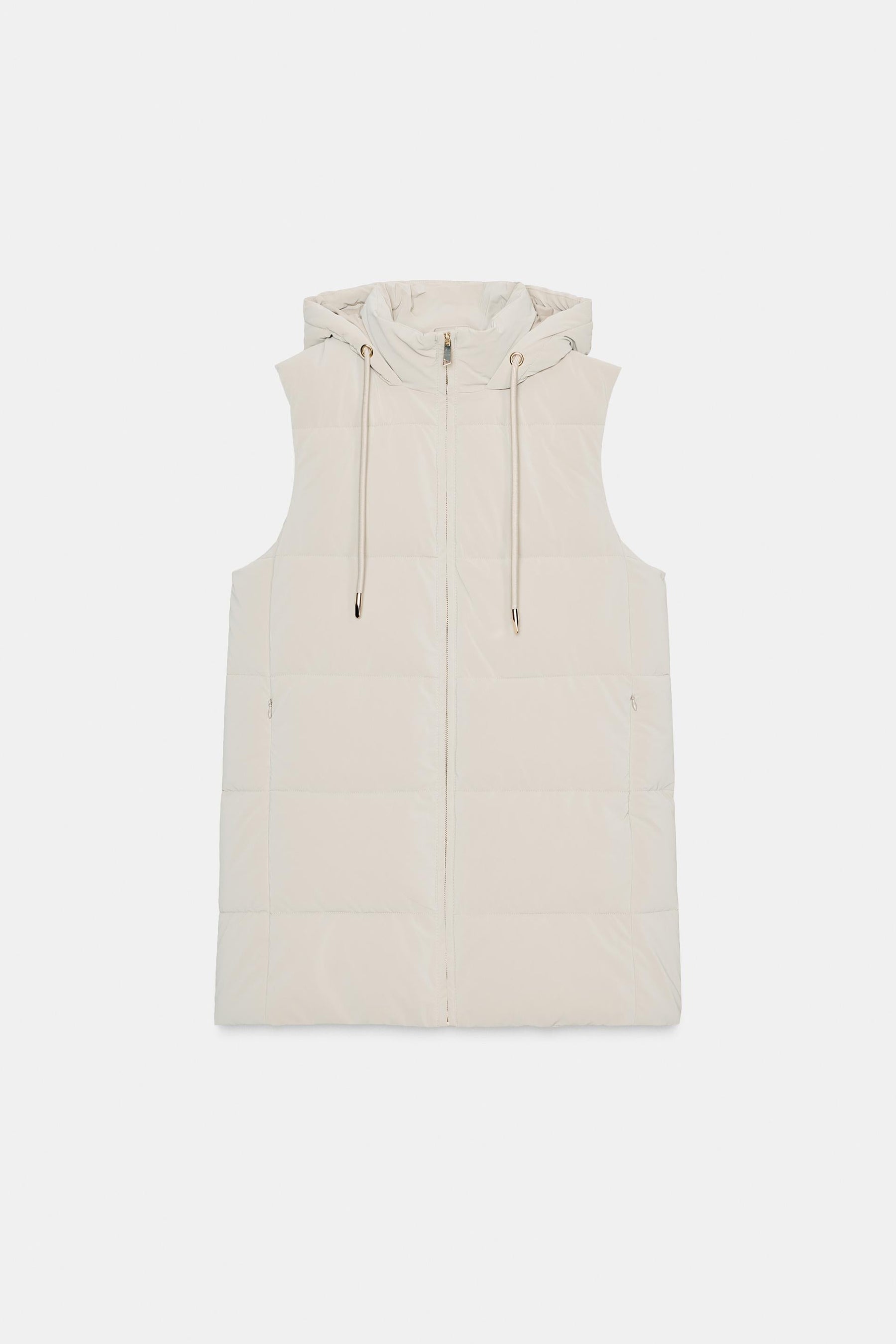 LONG QUILTED GILET WITH HOOD - Image 7