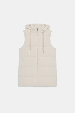 LONG QUILTED GILET WITH HOOD - Image 7