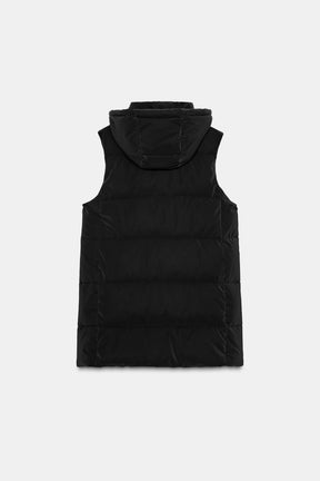LONG QUILTED GILET WITH HOOD - Image 8