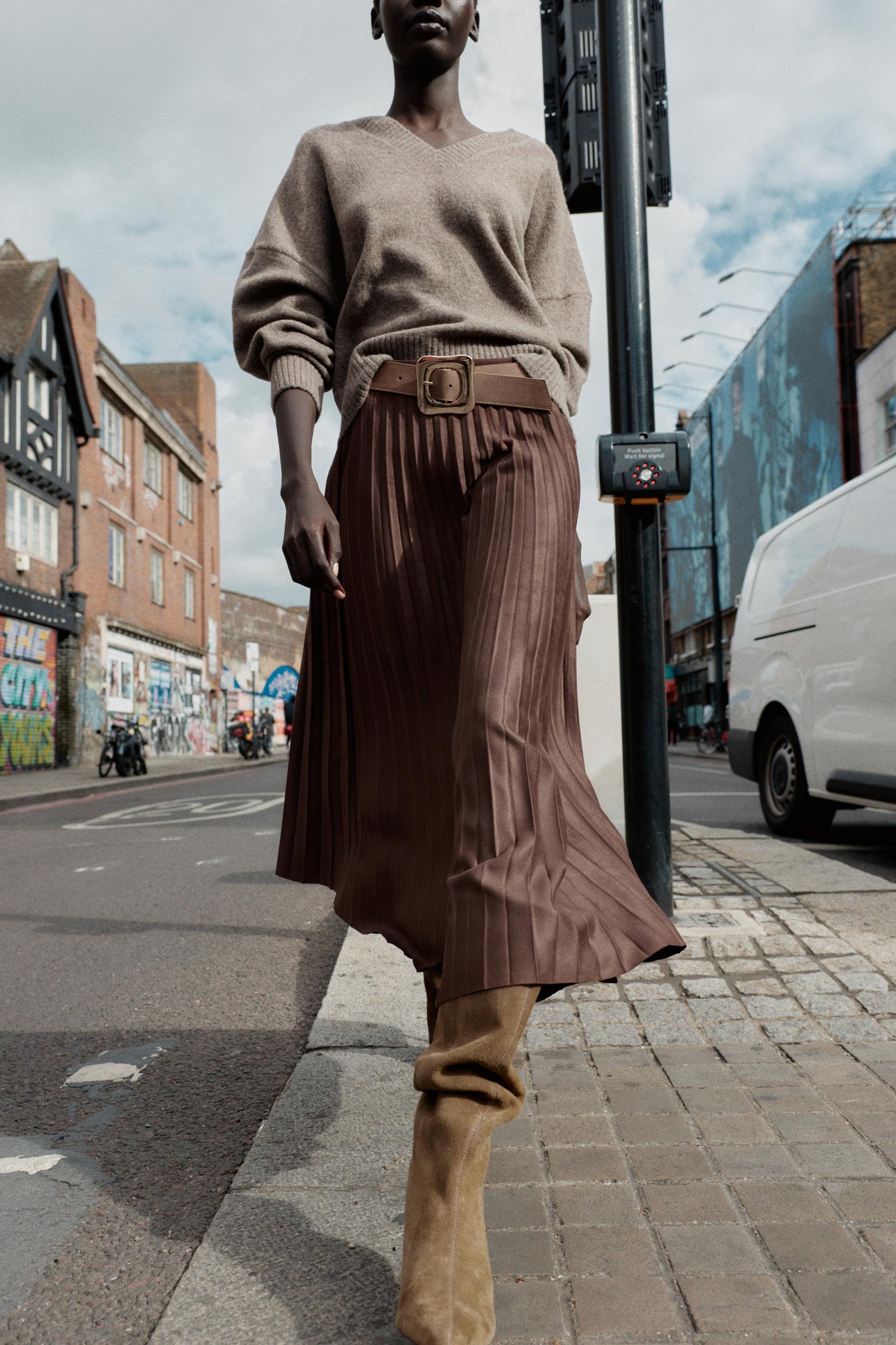 Pleated Midi Faux Suede