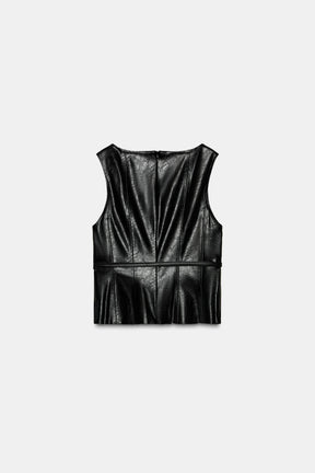 Belted Faux Leather Top