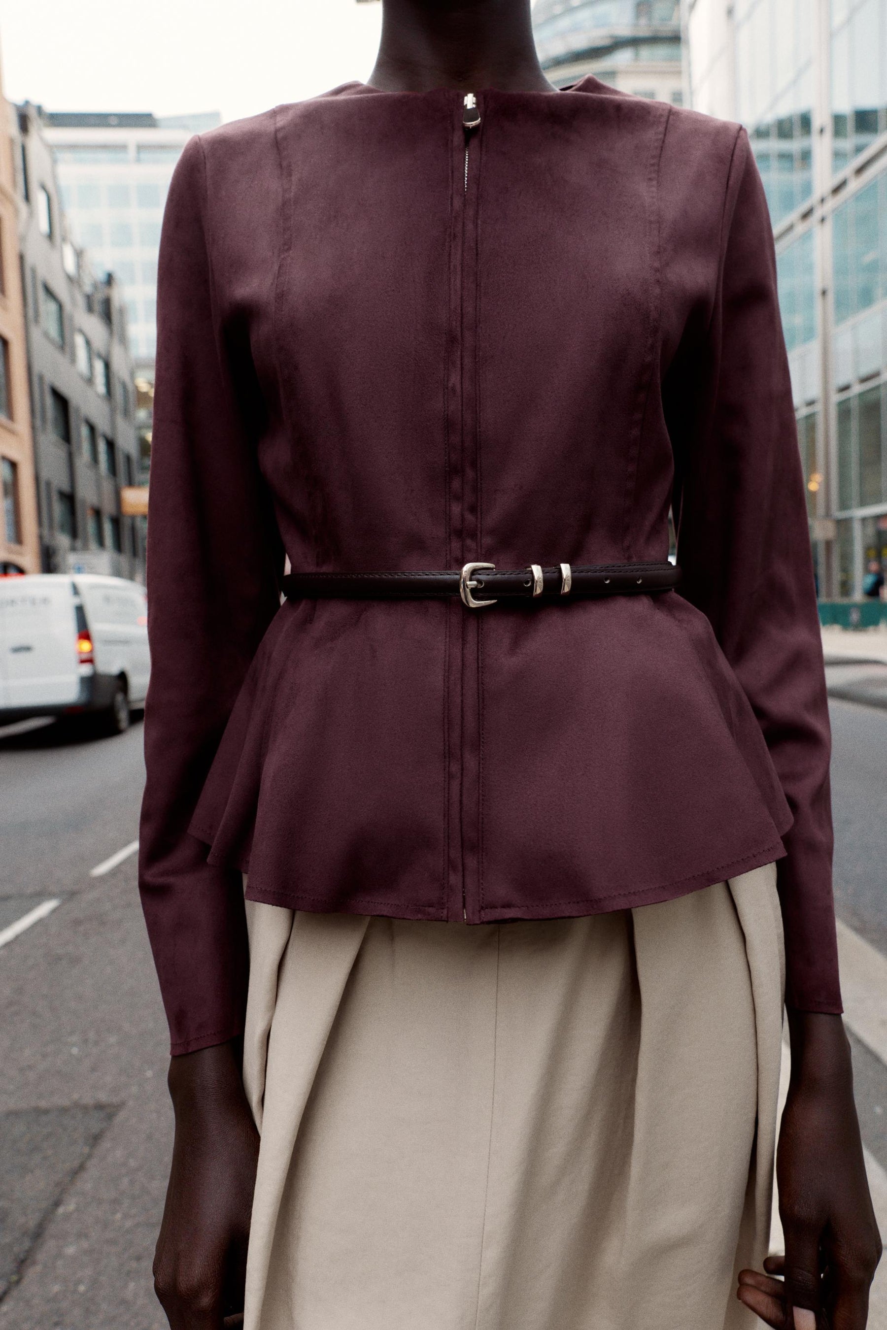SUEDE PEPLUM JACKET