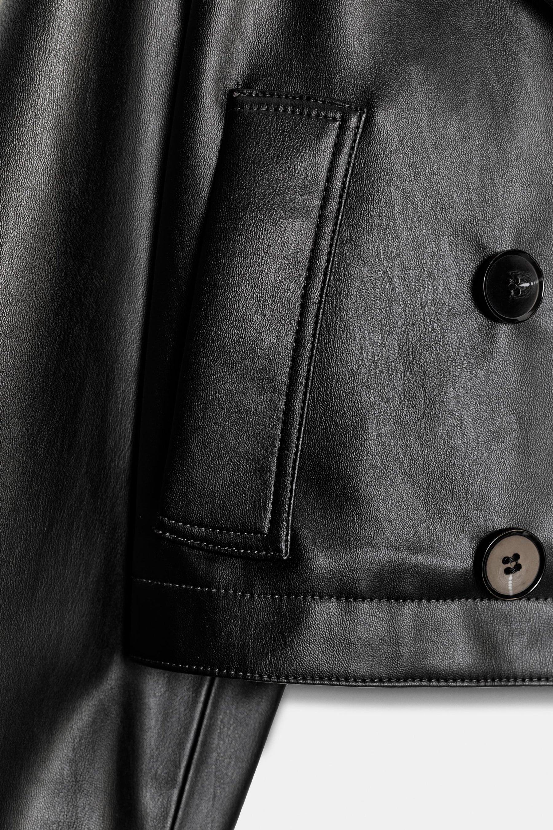 FAUX LEATHER SHORT TRENCH COAT - Image 6