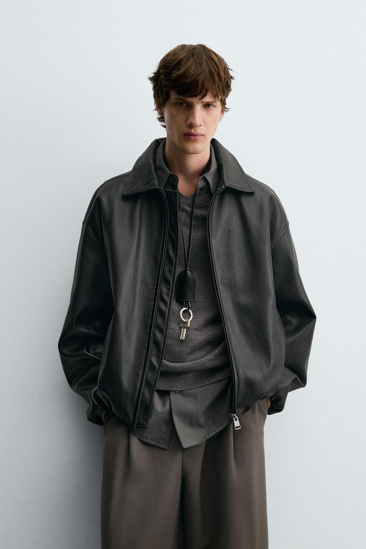 LEATHER EFFECT BOMBER JACKET - Image 2