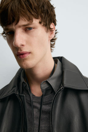 LEATHER EFFECT BOMBER JACKET - Image 5