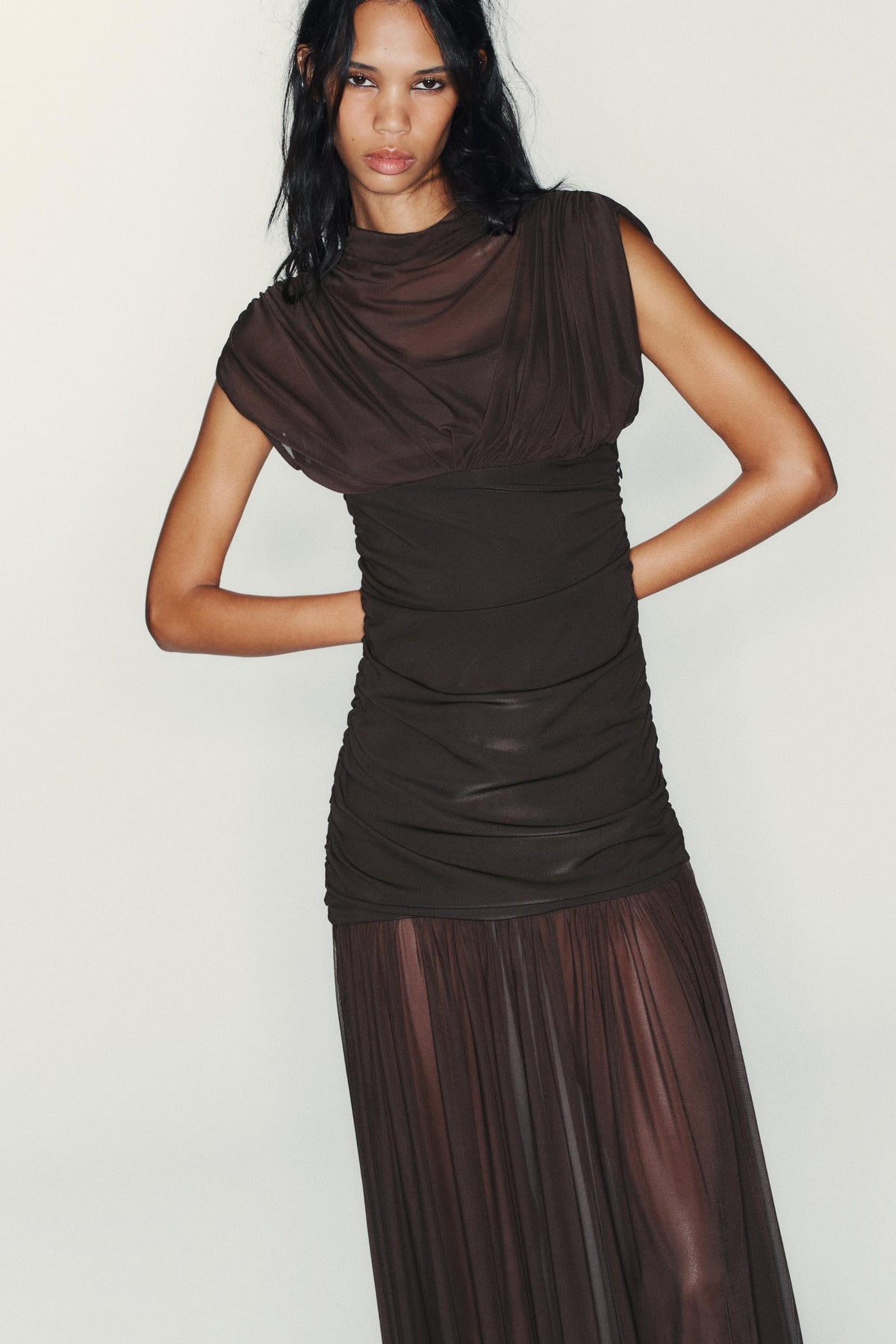 COMBINED DRAPED MIDI DRESS - Image 2