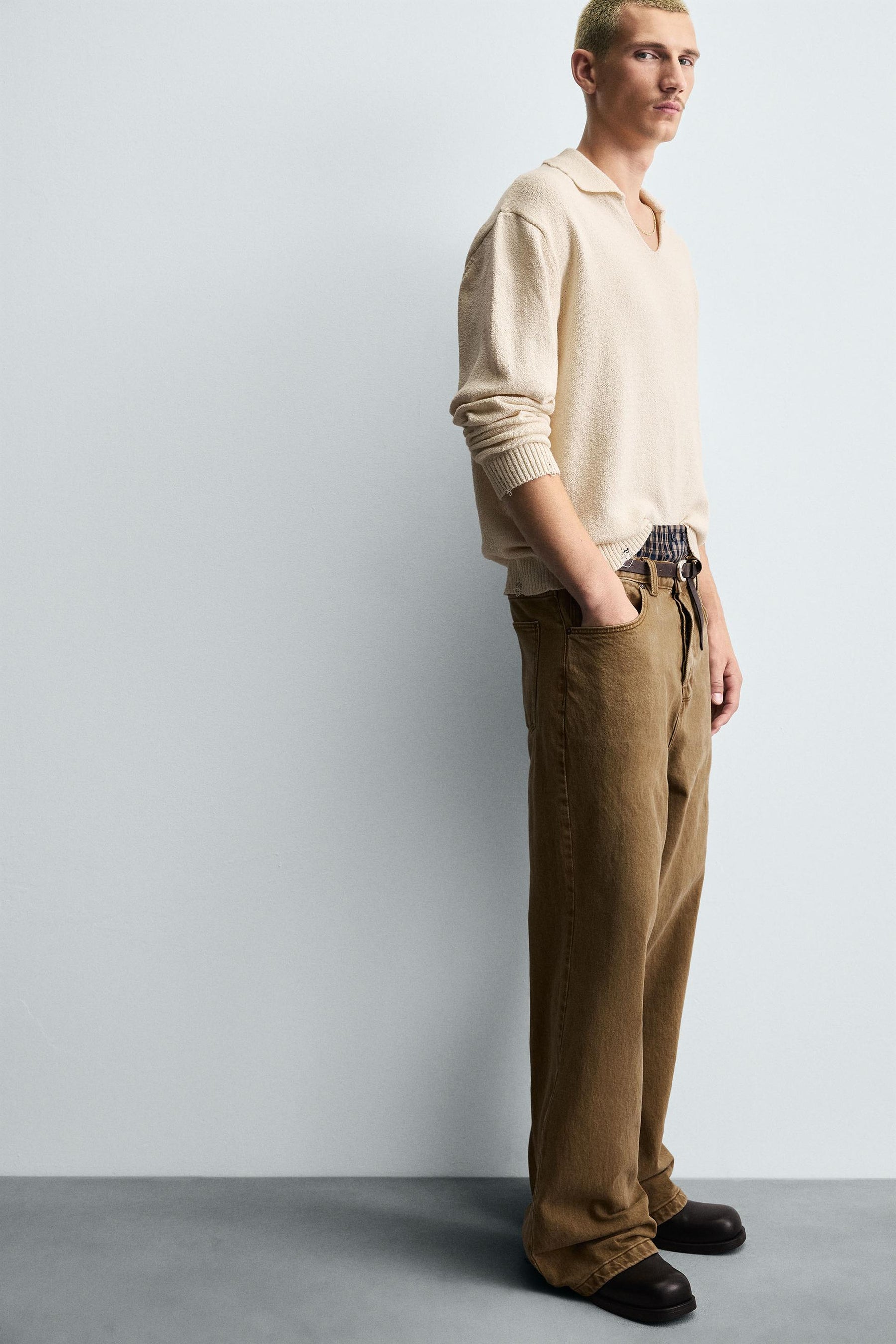 KNITTED RIPPED-EFFECT POLO SHIRT - Image 6