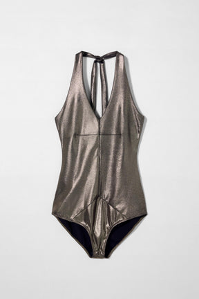 METALLIC HALTER BODYSUIT