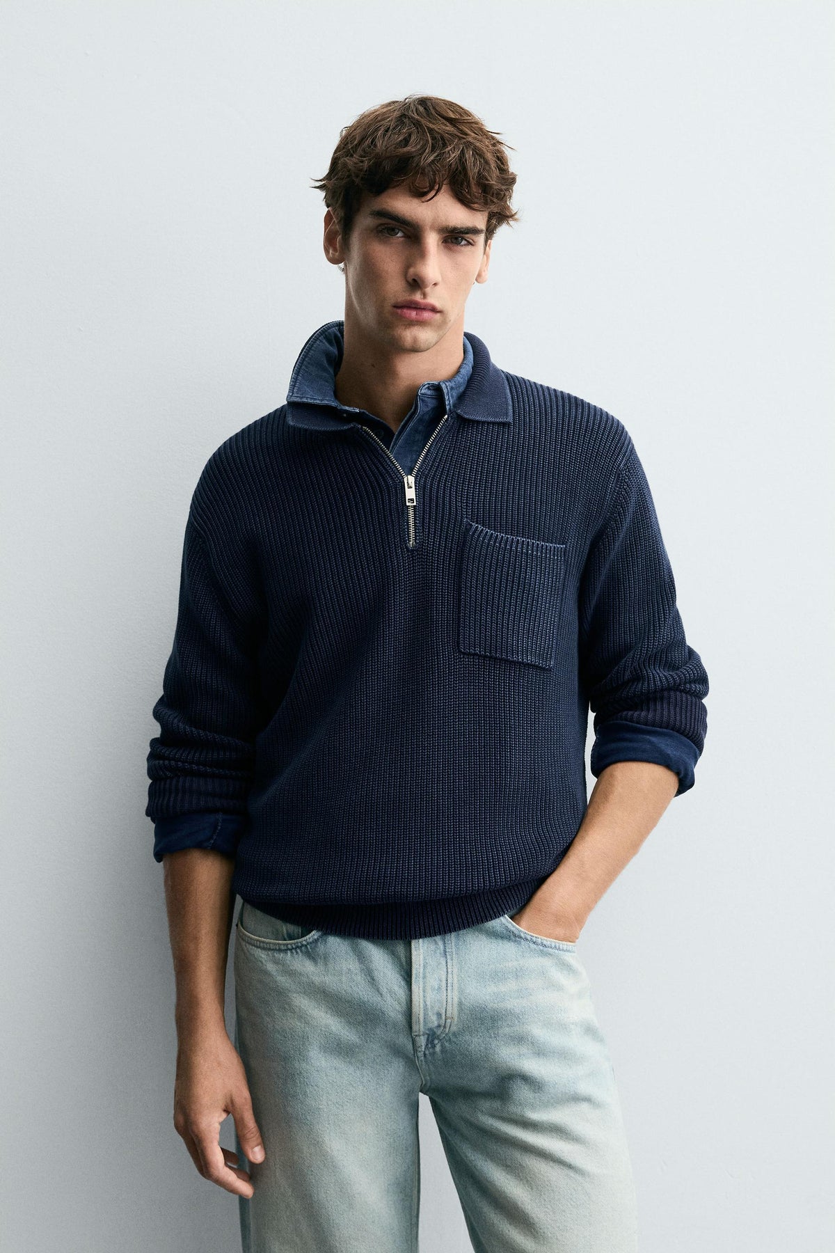 WASHED TEXTURED KNIT POLO SHIRT - Image 2