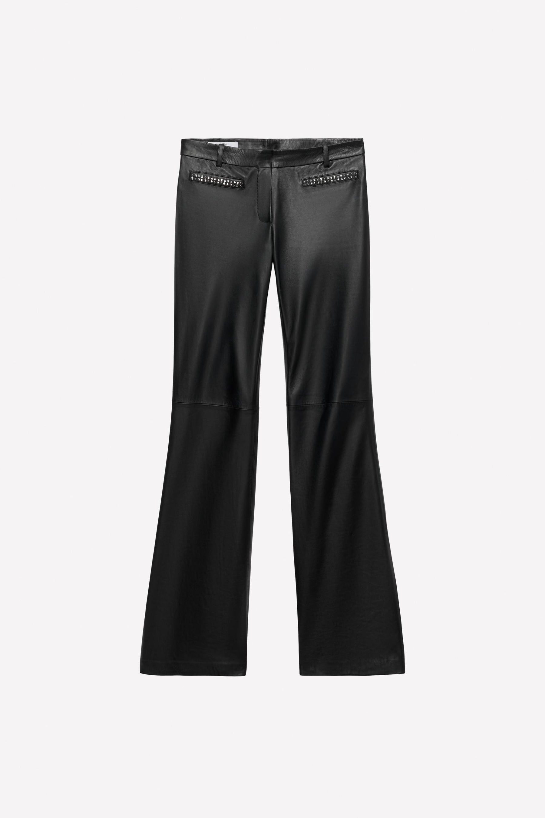 Studded leather flare trousers