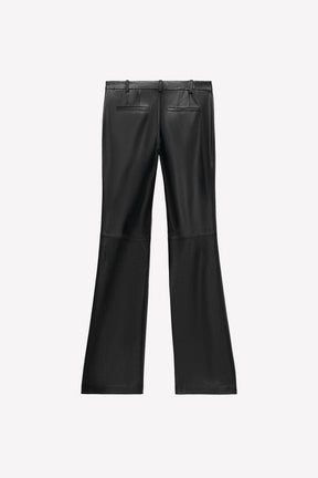 Studded leather flare trousers