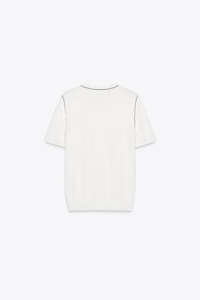 SHORT SLEEVE KNIT TOP WITH PIPING - Image 8