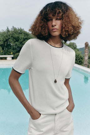 SHORT SLEEVE KNIT JUMPER WITH CONTRAST TRIMS - Image 1