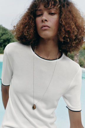 SHORT SLEEVE KNIT JUMPER WITH CONTRAST TRIMS - Image 2