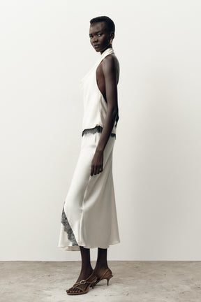 SATIN HALTER LACE TOP