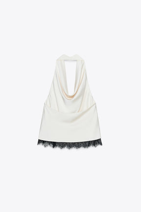 SATIN HALTER LACE TOP