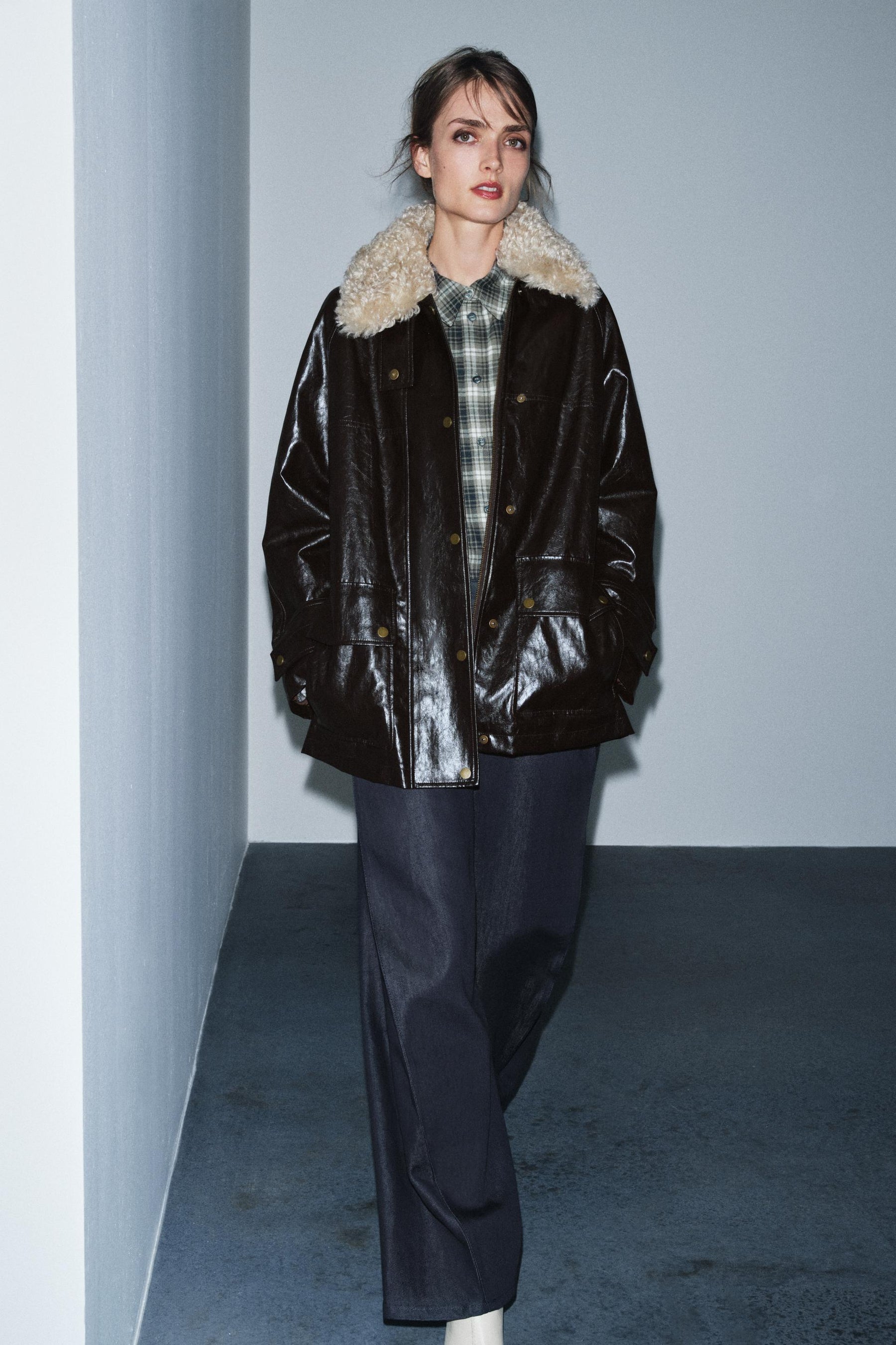 FAUX FUR COLLAR JACKET ZW COLLECTION - Image 1