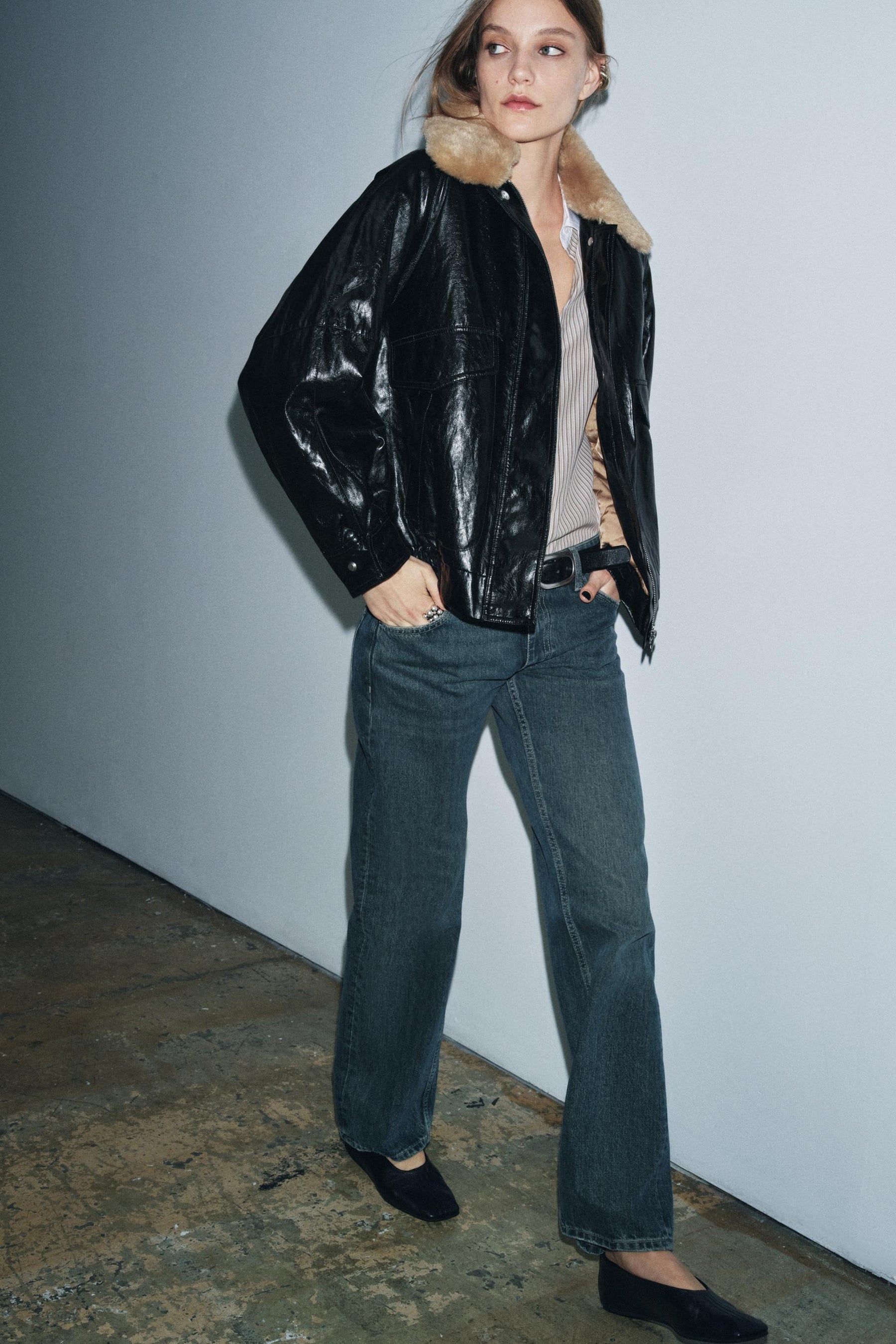FAUX FUR COLLAR JACKET ZW COLLECTION - Image 3