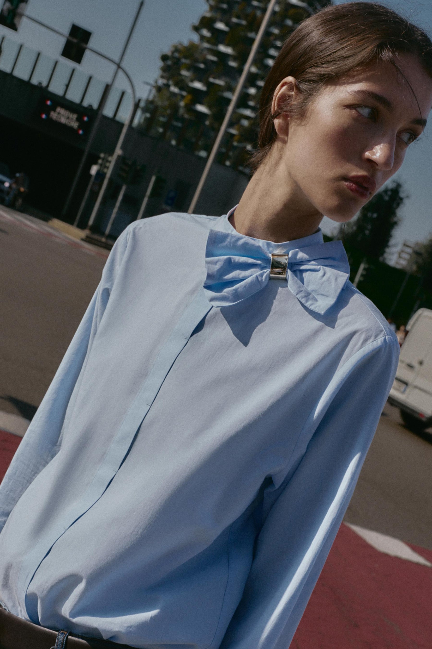 Bow Accent Poplin Blouse