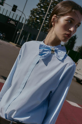 Bow Accent Poplin Blouse