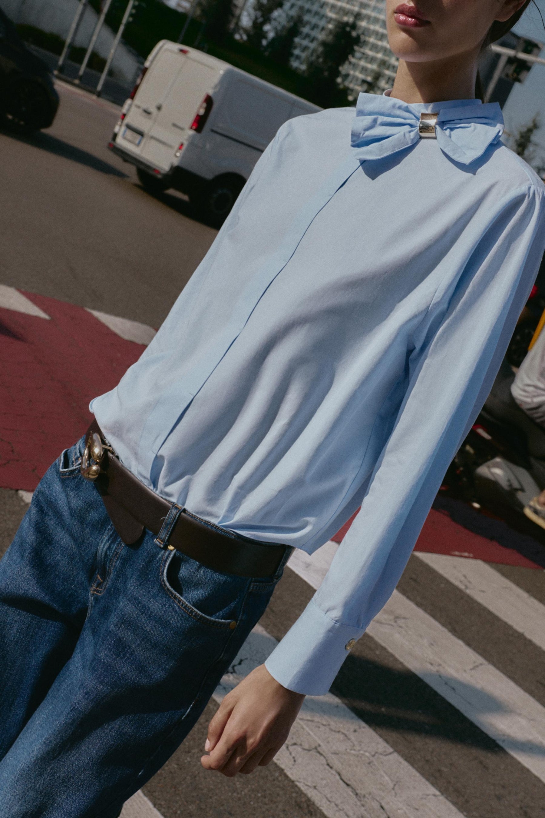 Bow Accent Poplin Blouse