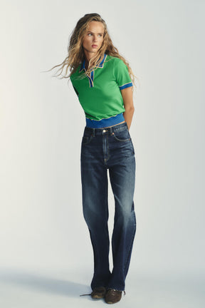 Contrast Knit Polo Shirt
