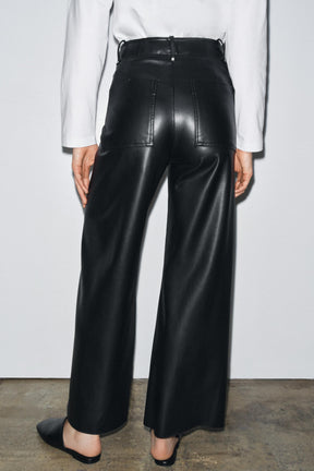Wide-Leg Leather-Effect Trousers