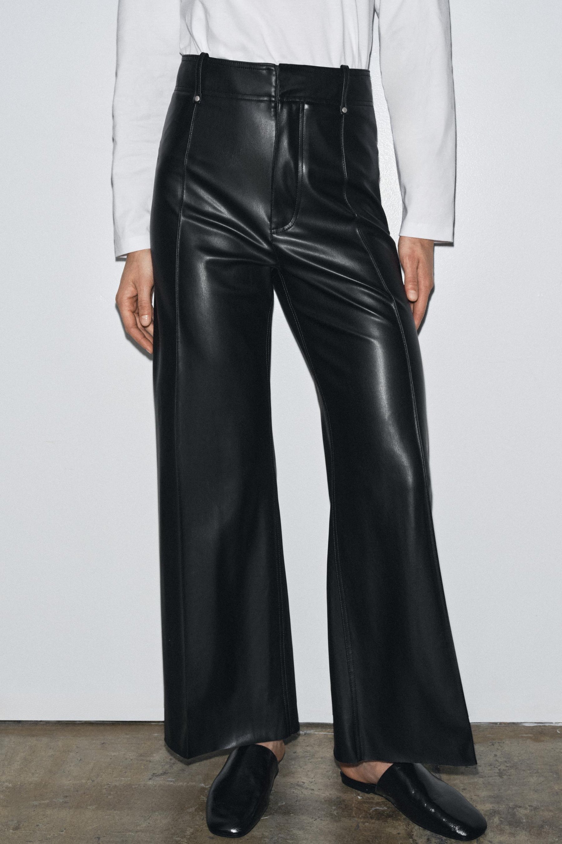 Wide-Leg Leather-Effect Trousers