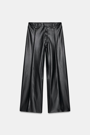 Tailored wide-leg leather-effect trousers.