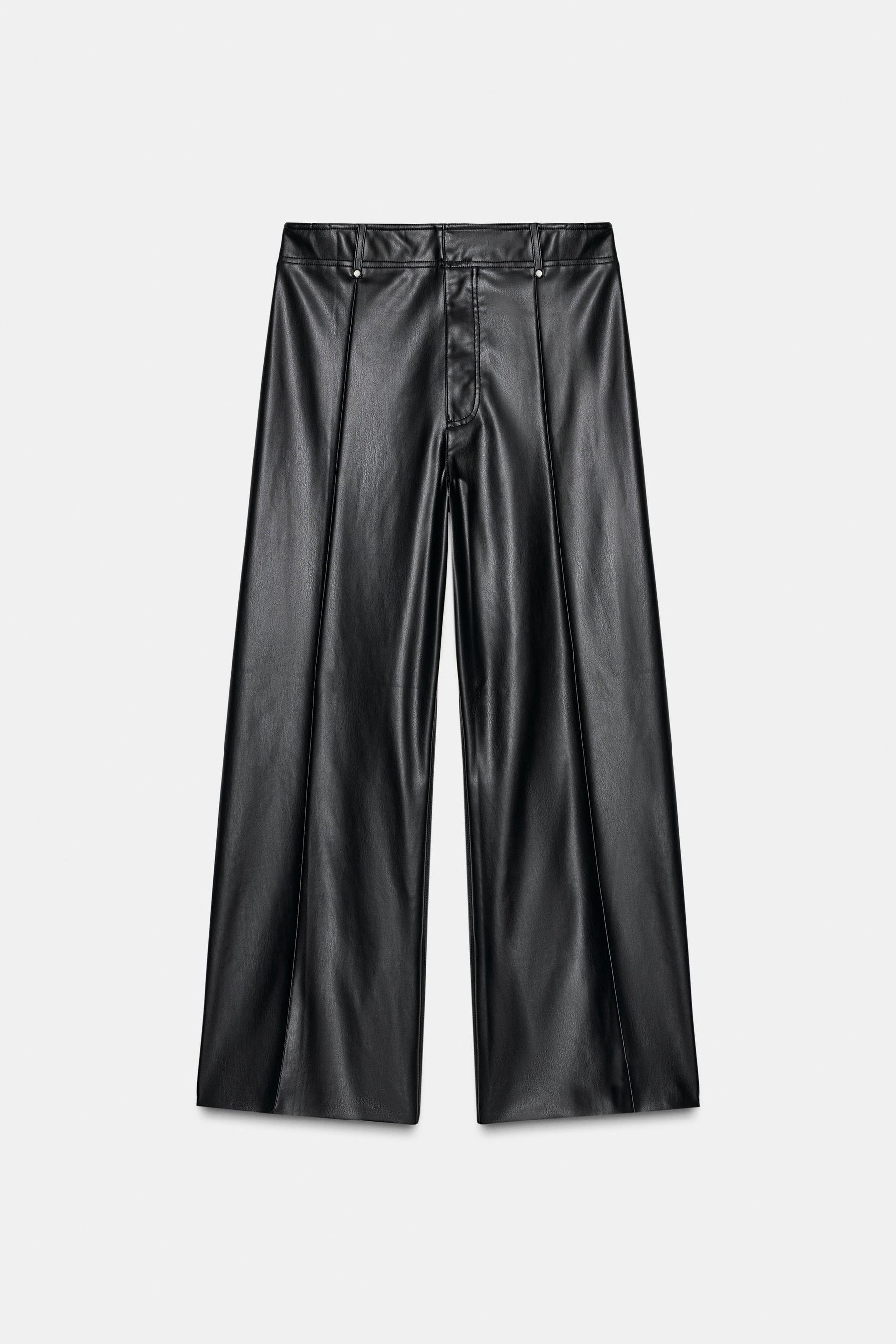Wide-Leg Leather-Effect Trousers