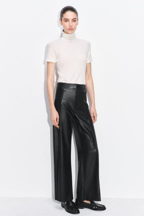 Tailored wide-leg leather-effect trousers.