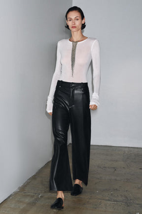 Wide-Leg Leather-Effect Trousers