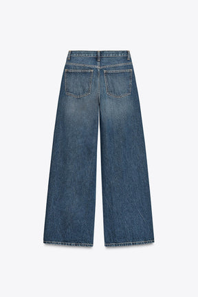 Wide-leg high-waist crossover jeans