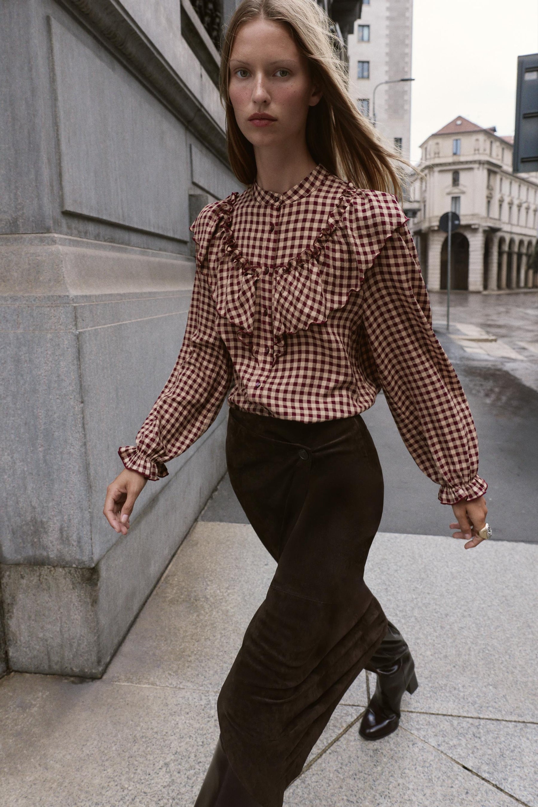 Ruffled Gingham Blouse