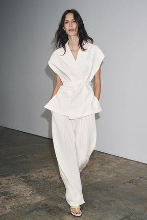 Pleated Linen Blend Trousers