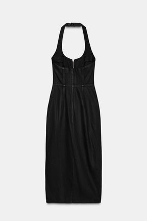 COATED DENIM MIDI DRESS