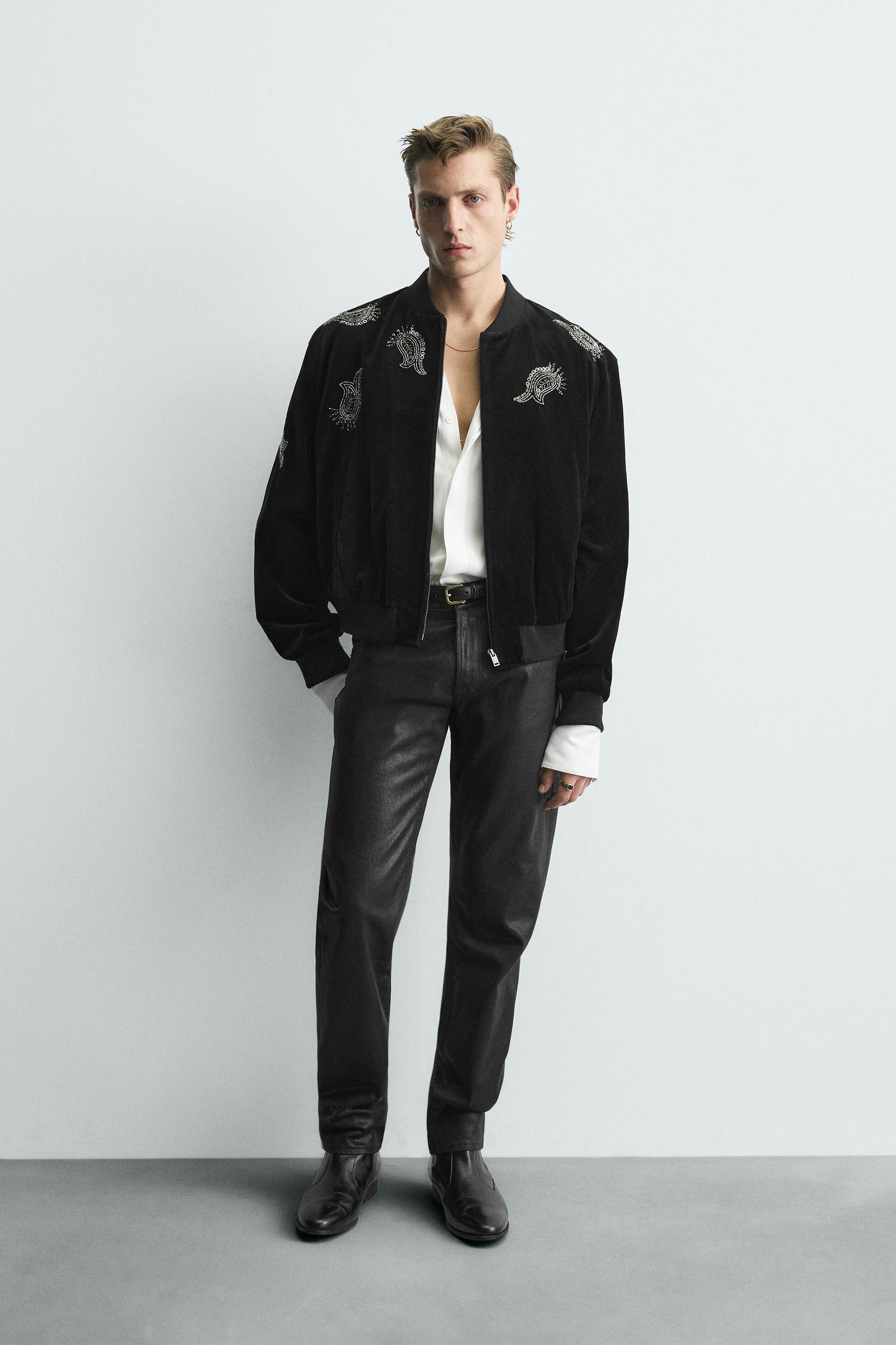 Embroidered Velvet Bomber