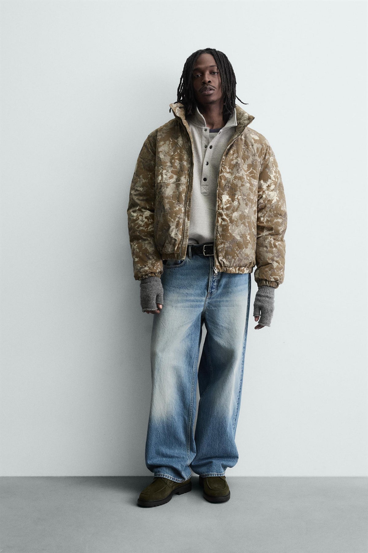 FLOCKED PRINT PUFFER JACKET - Image 1