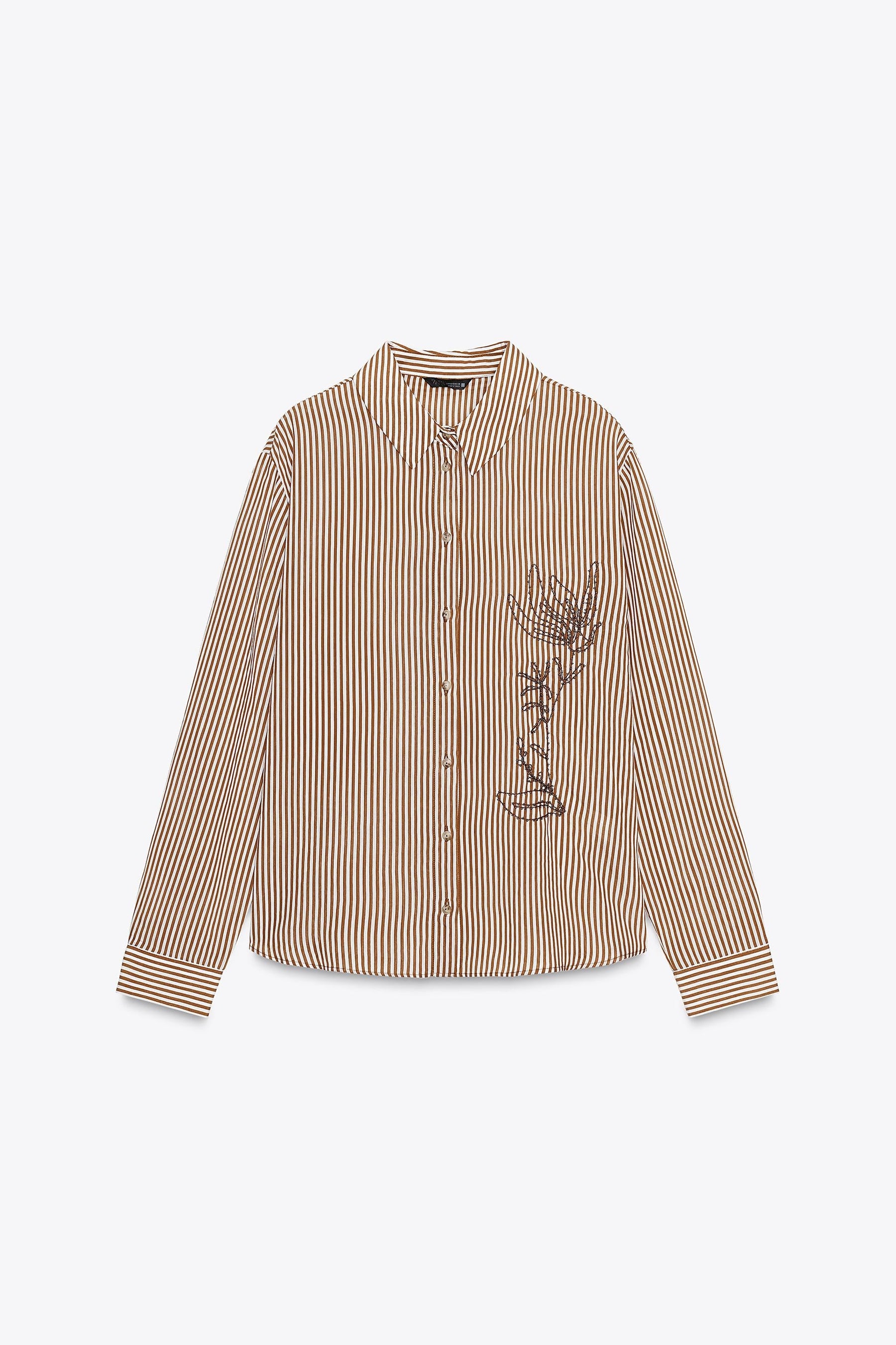 Embroidered Beaded Striped Shirt