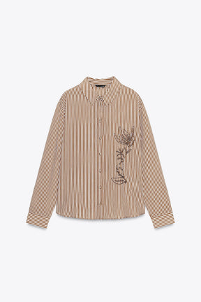 Embroidered Beaded Striped Shirt