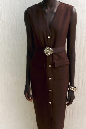 BELTED CREPE DRESS