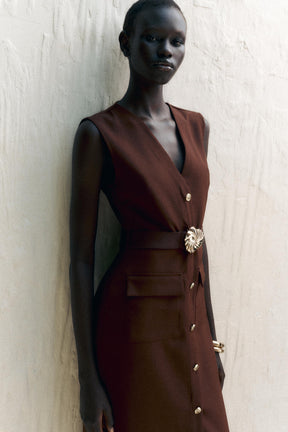 BELTED CREPE DRESS