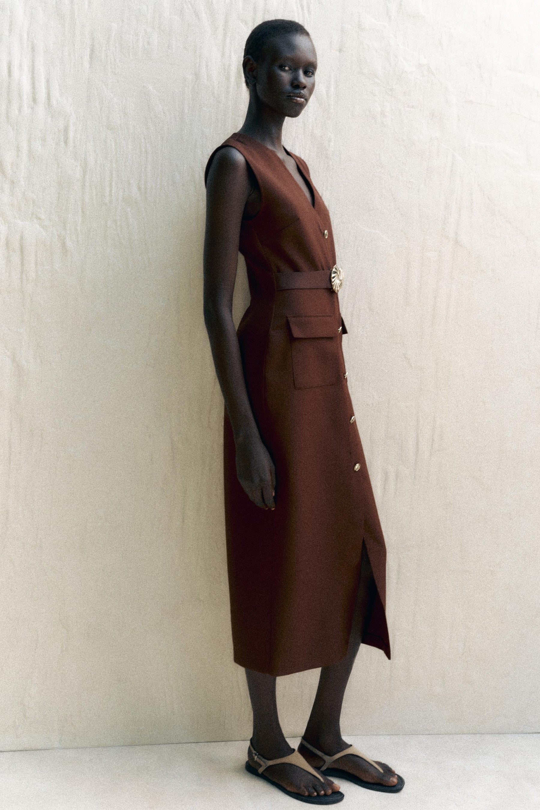 BELTED CREPE DRESS