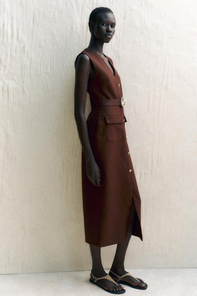 BELTED CREPE DRESS