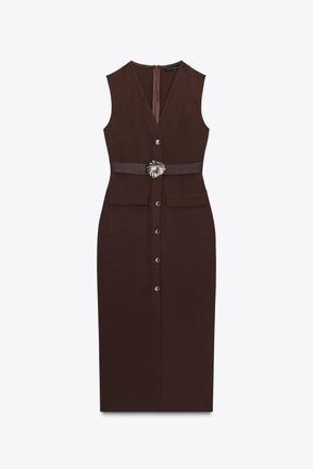 BELTED CREPE DRESS