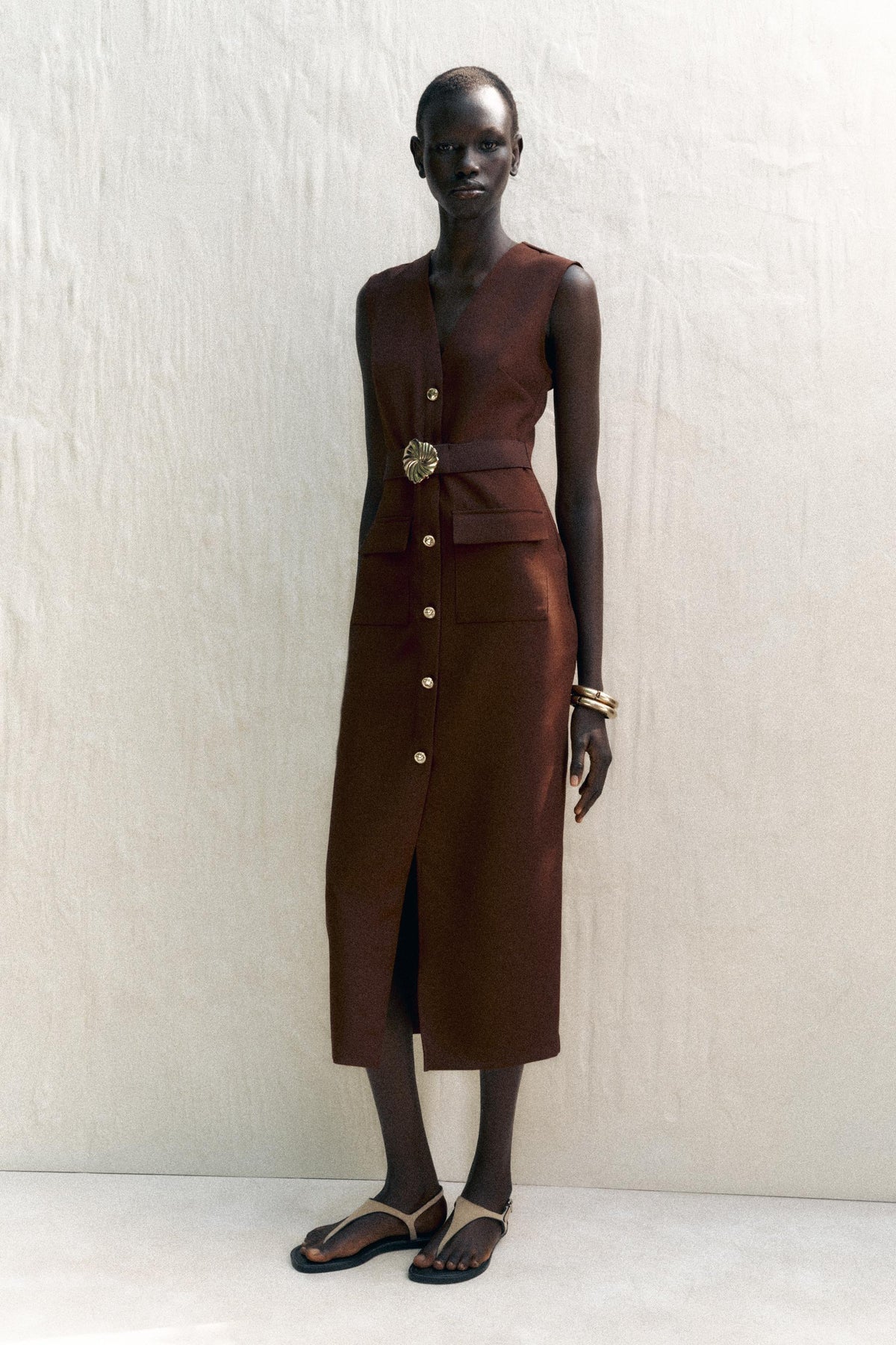BELTED CREPE DRESS