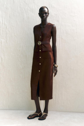 BELTED CREPE DRESS
