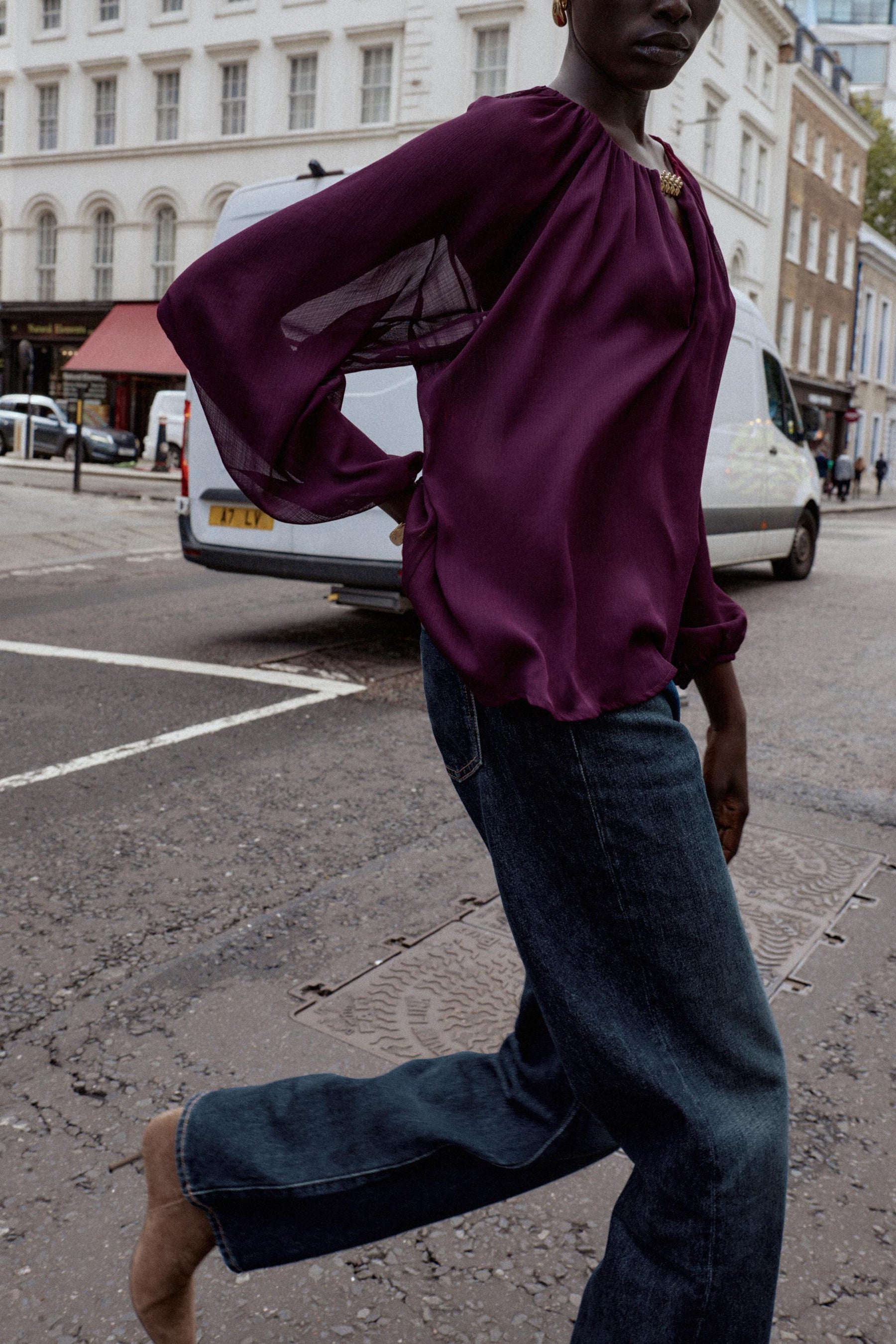 SEMI-SHEER BLOUSE WITH TRIM