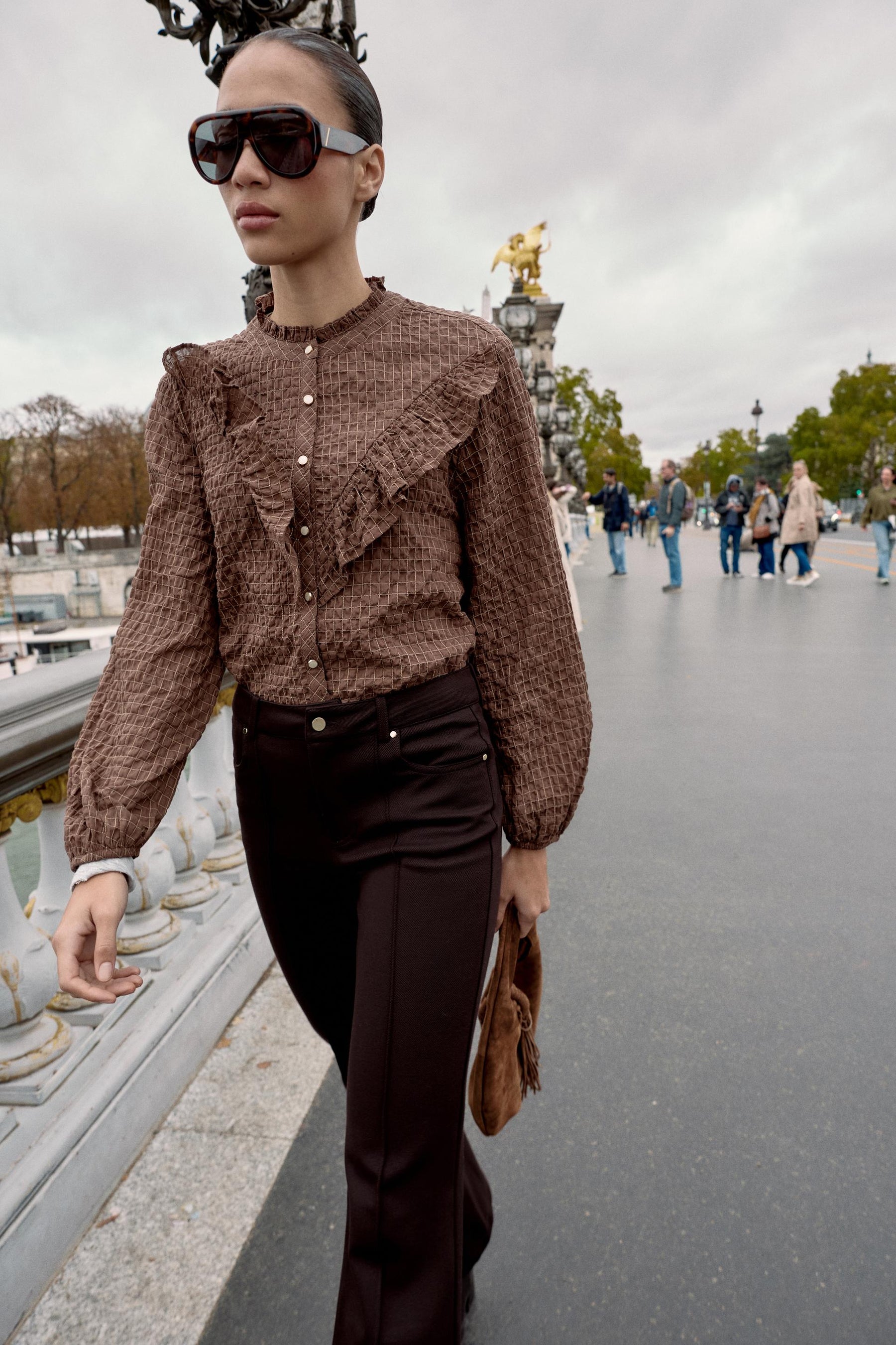 Ruffled Check Blouse